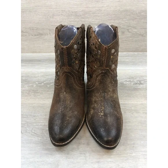 Diba True Flying Solo Women's Brown Leather 6.5 Studded Ankle Western Pull On - Picture 3 of 11